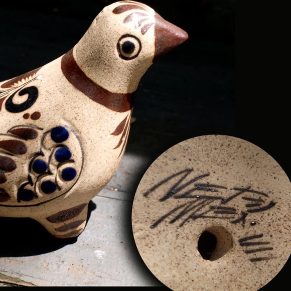 Signed Mexico Folk Art, Handmade Terra Cotta, Ceramic Bird Sculpture, Figurine, - Picture 5 of 7